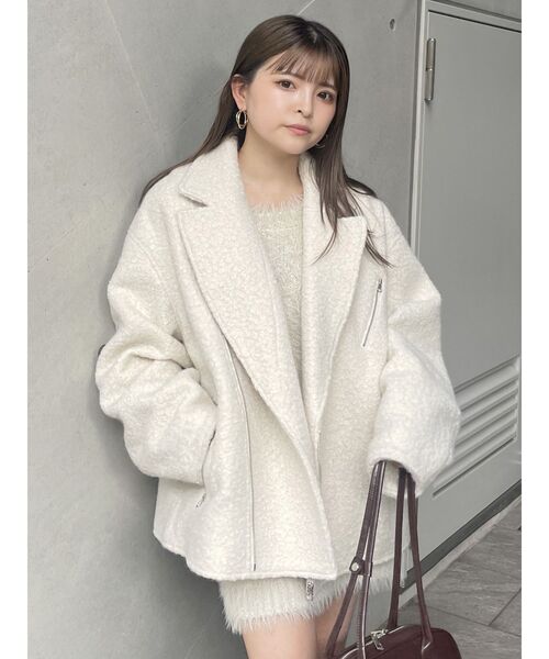 MURUA(ムルーア)の「ループニードルライダースジャケットコート(ブルゾン・レディース・ホワイト/ブラック・FREE)」の13枚目の写真