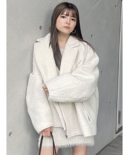 MURUA(ムルーア)の「ループニードルライダースジャケットコート(ブルゾン・レディース・ホワイト/ブラック・FREE)」の14枚目の写真