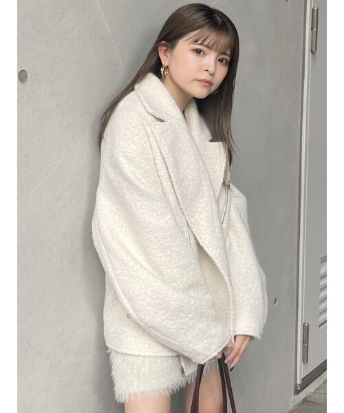 MURUA(ムルーア)の「ループニードルライダースジャケットコート(ブルゾン・レディース・ホワイト/ブラック・FREE)」の16枚目の写真