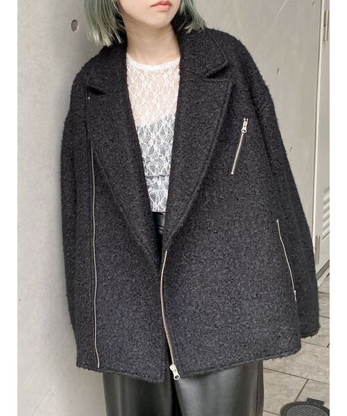 MURUA(ムルーア)の「ループニードルライダースジャケットコート(ブルゾン・レディース・ホワイト/ブラック・FREE)」の18枚目の写真