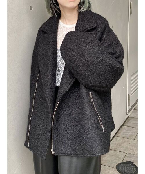 MURUA(ムルーア)の「ループニードルライダースジャケットコート(ブルゾン・レディース・ホワイト/ブラック・FREE)」の19枚目の写真