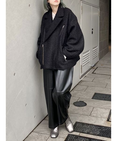 MURUA(ムルーア)の「ループニードルライダースジャケットコート(ブルゾン・レディース・ホワイト/ブラック・FREE)」の20枚目の写真