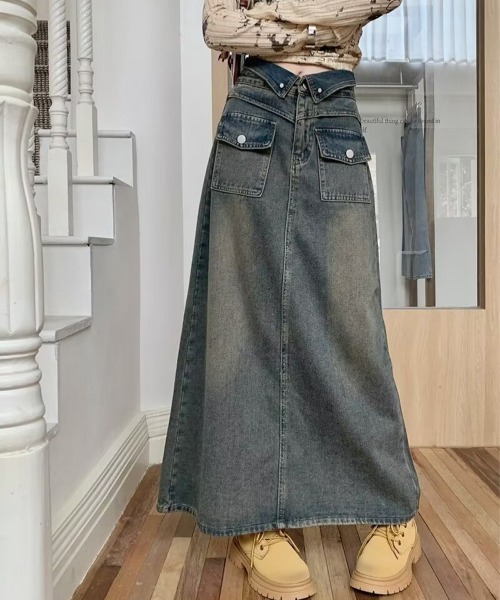Miniministore(ミニミニストア)の「デニムマキシスカート バックスリット入り(デニムスカート・レディース・ブルー・M/XL/L/S)」の15枚目の写真