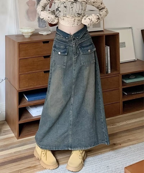 Miniministore(ミニミニストア)の「デニムマキシスカート バックスリット入り(デニムスカート・レディース・ブルー・M/XL/L/S)」の17枚目の写真