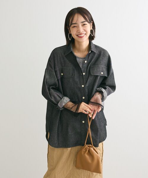 Green　Parks（グリーンパークス）の「袖チュールドッキングラメプルオーバー（その他トップス・レディース・グレー/ブラック/ピンク・FREE）」の7枚目の写真