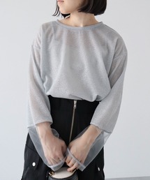 袖チュールドッキングラメプルオーバー