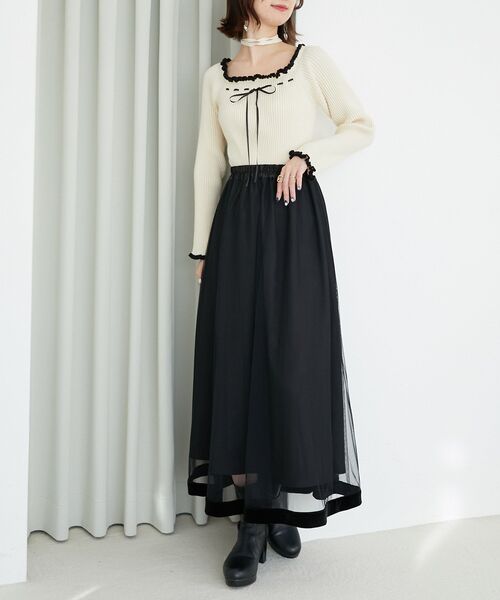 MAJESTIC LEGON（マジェスティックレゴン）の「チョーカーセットフリルリボン長袖ニット（ニット/セーター・レディース・アイボリー/レッド/ブラック/チャコールグレー・MEDIUM）」の5枚目の写真