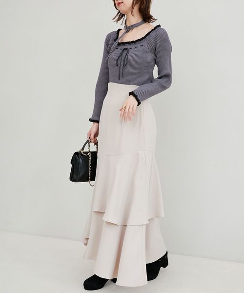 MAJESTIC LEGON（マジェスティックレゴン）の「チョーカーセットフリルリボン長袖ニット（ニット/セーター・レディース・アイボリー/レッド/ブラック/チャコールグレー・MEDIUM）」の16枚目の写真