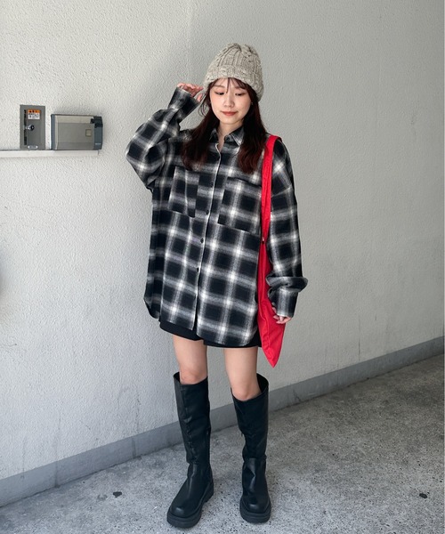 EPIMI E'PIMMY（エピミエピミー）の「オンブレチェックビッグシャツ（シャツ/ブラウス・レディース・ブラウン/アイボリー/ブラック・MEDIUM）」の6枚目の写真