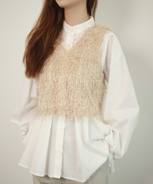 DRESS PLUS(ドレスプラス)の「ベスト フリンジベスト 前後2WAY ショート丈(キャミソール・レディース・ベージュ/モカ/ブラック/グレー・M)」の4枚目の写真