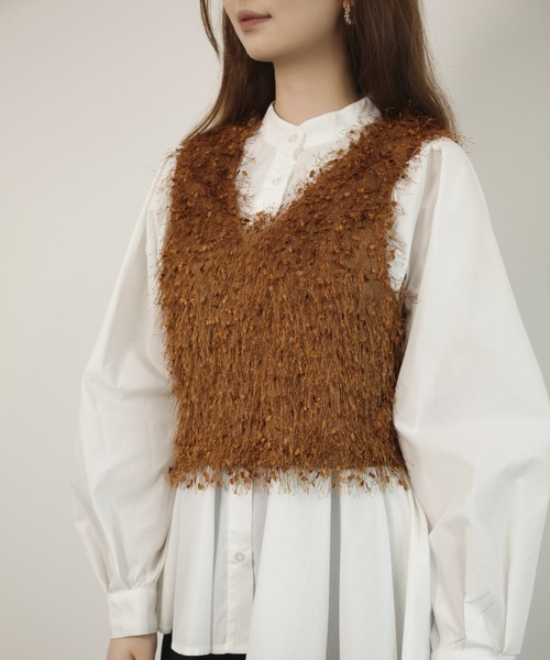 DRESS PLUS(ドレスプラス)の「ベスト フリンジベスト 前後2WAY ショート丈(キャミソール・レディース・ベージュ/モカ/ブラック/グレー・M)」の3枚目の写真