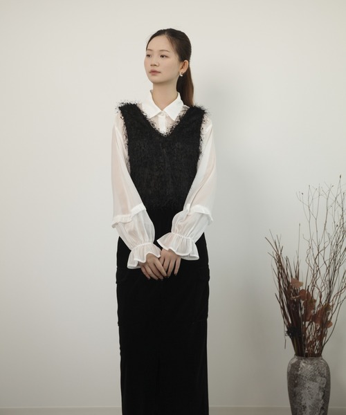 DRESS PLUS(ドレスプラス)の「ベスト フリンジベスト 前後2WAY ショート丈(キャミソール・レディース・ベージュ/モカ/ブラック/グレー・M)」の7枚目の写真