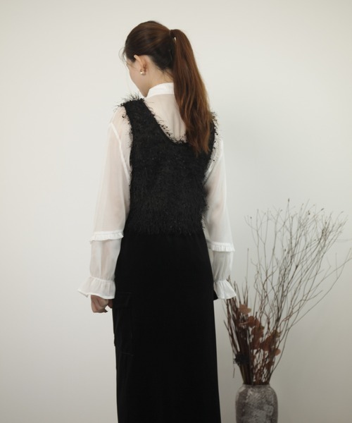DRESS PLUS(ドレスプラス)の「ベスト フリンジベスト 前後2WAY ショート丈(キャミソール・レディース・ベージュ/モカ/ブラック/グレー・M)」の9枚目の写真