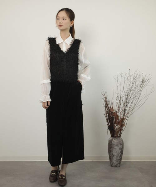 DRESS PLUS(ドレスプラス)の「ベスト フリンジベスト 前後2WAY ショート丈(キャミソール・レディース・ベージュ/モカ/ブラック/グレー・M)」の13枚目の写真