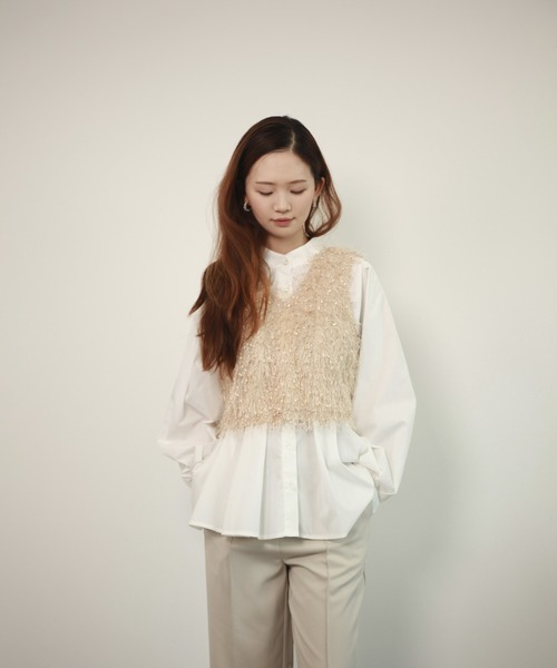 DRESS PLUS(ドレスプラス)の「ベスト フリンジベスト 前後2WAY ショート丈(キャミソール・レディース・ベージュ/モカ/ブラック/グレー・M)」の14枚目の写真