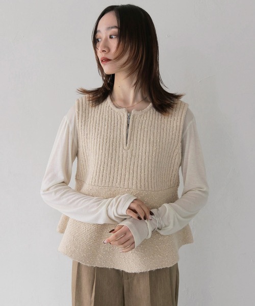 CLEIO（クレイオ）の「【CLEIO】前後2WAYネップ混リブニットビスチェ（ニット/セーター・レディース・グレー/アイボリー/ブラック・FREE）」の2枚目の写真