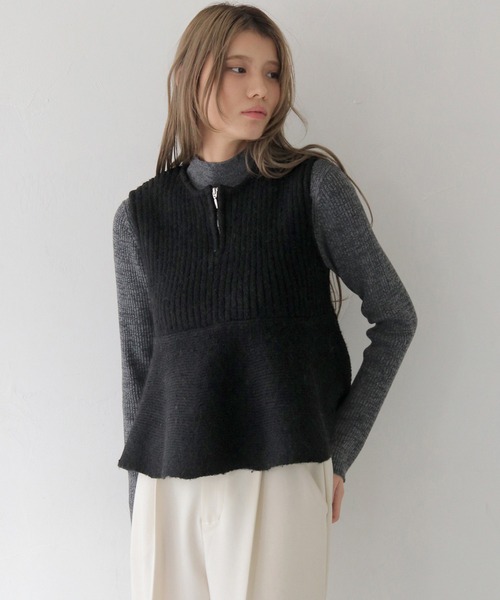 CLEIO（クレイオ）の「【CLEIO】前後2WAYネップ混リブニットビスチェ（ニット/セーター・レディース・グレー/アイボリー/ブラック・FREE）」の3枚目の写真