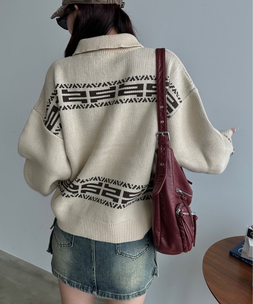 SHAGGIE（シャギー）の「ニュアンス柄ハーフジップオーバーニット（ニット/セーター・レディース・グレー/ナチュラル/ブラウン・FREE）」の6枚目の写真