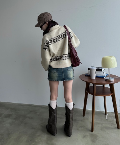 SHAGGIE（シャギー）の「ニュアンス柄ハーフジップオーバーニット（ニット/セーター・レディース・グレー/ナチュラル/ブラウン・FREE）」の4枚目の写真