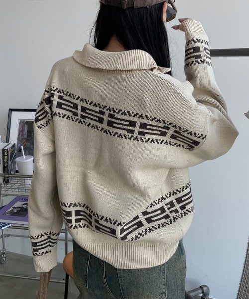 SHAGGIE（シャギー）の「ニュアンス柄ハーフジップオーバーニット（ニット/セーター・レディース・グレー/ナチュラル/ブラウン・FREE）」の9枚目の写真