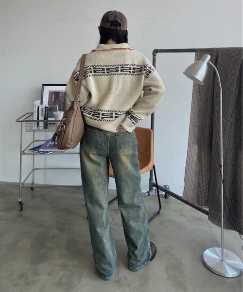 SHAGGIE（シャギー）の「ニュアンス柄ハーフジップオーバーニット（ニット/セーター・レディース・グレー/ナチュラル/ブラウン・FREE）」の8枚目の写真