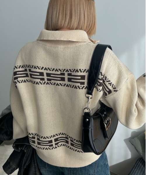 SHAGGIE（シャギー）の「ニュアンス柄ハーフジップオーバーニット（ニット/セーター・レディース・グレー/ナチュラル/ブラウン・FREE）」の13枚目の写真