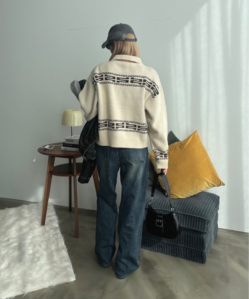 SHAGGIE（シャギー）の「ニュアンス柄ハーフジップオーバーニット（ニット/セーター・レディース・グレー/ナチュラル/ブラウン・FREE）」の11枚目の写真