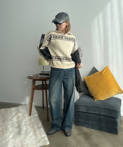 SHAGGIE（シャギー）の「ニュアンス柄ハーフジップオーバーニット（ニット/セーター・レディース・グレー/ナチュラル/ブラウン・FREE）」の12枚目の写真