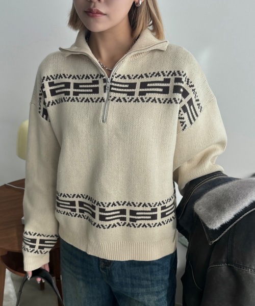 SHAGGIE（シャギー）の「ニュアンス柄ハーフジップオーバーニット（ニット/セーター・レディース・グレー/ナチュラル/ブラウン・FREE）」の14枚目の写真