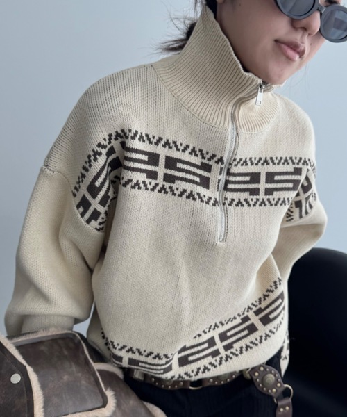 SHAGGIE（シャギー）の「ニュアンス柄ハーフジップオーバーニット（ニット/セーター・レディース・グレー/ナチュラル/ブラウン・FREE）」の18枚目の写真