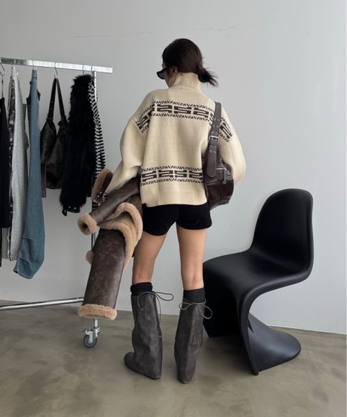 SHAGGIE（シャギー）の「ニュアンス柄ハーフジップオーバーニット（ニット/セーター・レディース・グレー/ナチュラル/ブラウン・FREE）」の15枚目の写真