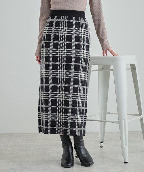 DRESKIP（ドレスキップ）の「◆【高レビュー/洗える/セットアップ可】 着る度うっとり もちもちチェック柄ニットナロースカート（スカート・レディース・ブラック系1/ベージュ系その他2/ブラック・02/04/03）」の3枚目の写真