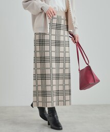 DRESKIP | 【高レビュー/洗える/セットアップ可】 着る度うっとり もちもちチェック柄ニットナロースカート(スカート)