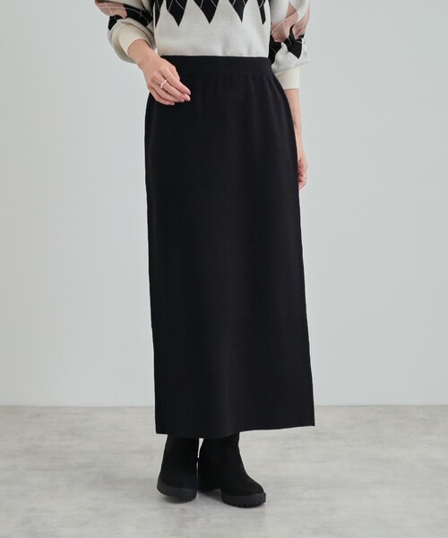 DRESKIP（ドレスキップ）の「◆【高レビュー/洗える/セットアップ可】 着る度うっとり もちもちチェック柄ニットナロースカート（スカート・レディース・ブラック系1/ベージュ系その他2/ブラック・02/04/03）」の4枚目の写真