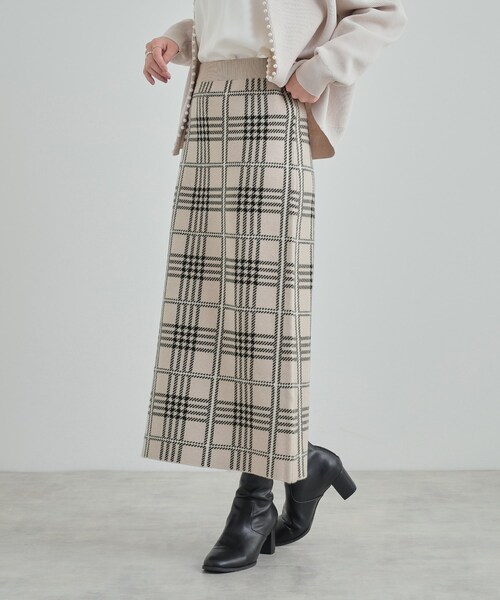 DRESKIP（ドレスキップ）の「◆【高レビュー/洗える/セットアップ可】 着る度うっとり もちもちチェック柄ニットナロースカート（スカート・レディース・ブラック系1/ベージュ系その他2/ブラック・02/04/03）」の14枚目の写真