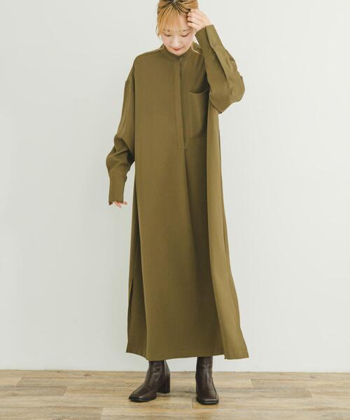 ITEMS URBANRESEARCH(アイテムズ アーバンリサーチ)の「バンドカラーワンピース(ワンピース・レディース・カーキ/ネイビー・FREE)」の4枚目の写真