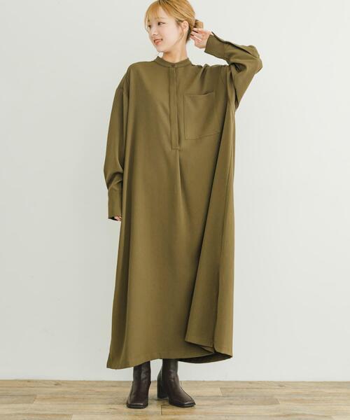 ITEMS URBANRESEARCH(アイテムズ アーバンリサーチ)の「バンドカラーワンピース(ワンピース・レディース・カーキ/ネイビー・FREE)」の6枚目の写真