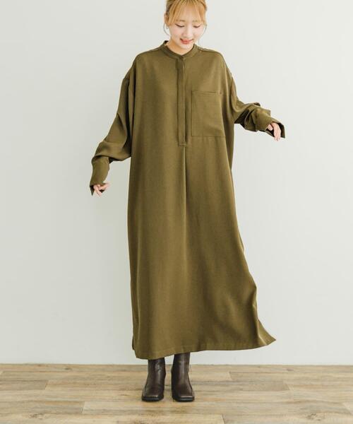 ITEMS URBANRESEARCH(アイテムズ アーバンリサーチ)の「バンドカラーワンピース(ワンピース・レディース・カーキ/ネイビー・FREE)」の8枚目の写真