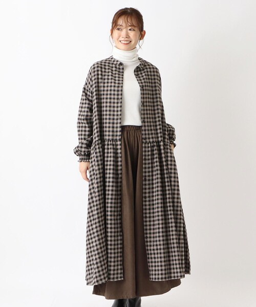 one'sterrace（ワンズテラス）の「ネル袖ギャザー　ウエスト切替ワンピース（ワンピース・レディース・ネイビー系5/ブラック系8/グレー系4/その他・02）」の3枚目の写真