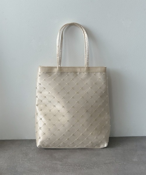 girl（ガール）の「サテン×ビーズサブバッグ 結婚式 パーティー オケージョン お呼ばれ（トートバッグ・レディース・シルバー/ベージュ/ブラック・FREE）」の5枚目の写真