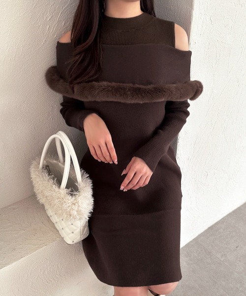 セール】ケープファーニットミニワンピース【ZOZOTOWN限定アイテム