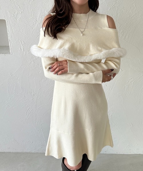 apres jour(アプレジュール)の「ケープファーニットミニワンピース【ZOZOTOWN限定アイテム】(ワンピース・レディース・ブラウン系その他/ブラック/アイボリー・X-LARGE/フリー)」の16枚目の写真