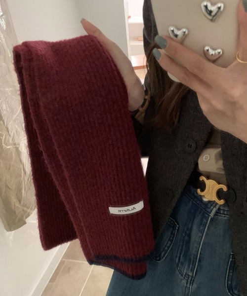 VitaFelice（ヴィータフェリーチェ）の「切り替えデザインシンプルバイカラーリブマフラー（マフラー・レディース・ブラック/ダークブラウン/グレー/レッド/イエロー/グリーン/オートミール・FREE）」の18枚目の写真