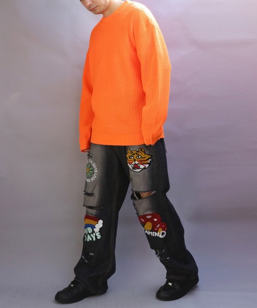 セール】ワッペン付きダメージデニム（デニムパンツ）｜8(eight