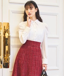 3Dフラワーレース衿パワショルブラウス