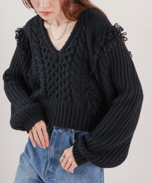 フリンジバルキーニットトップス