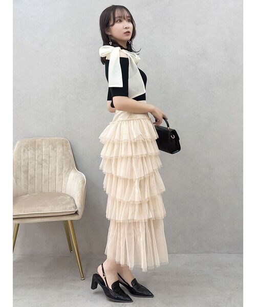 dazzlin（ダズリン）の「ティアードチュールスカート（スカート・レディース・オフホワイト/ベージュ/チャコールグレー・MEDIUM/SMALL）」の17枚目の写真