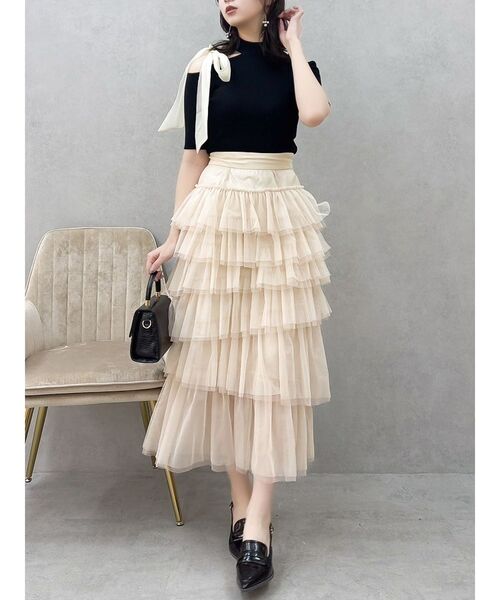 dazzlin（ダズリン）の「ティアードチュールスカート（スカート・レディース・オフホワイト/ベージュ/チャコールグレー・MEDIUM/SMALL）」の18枚目の写真