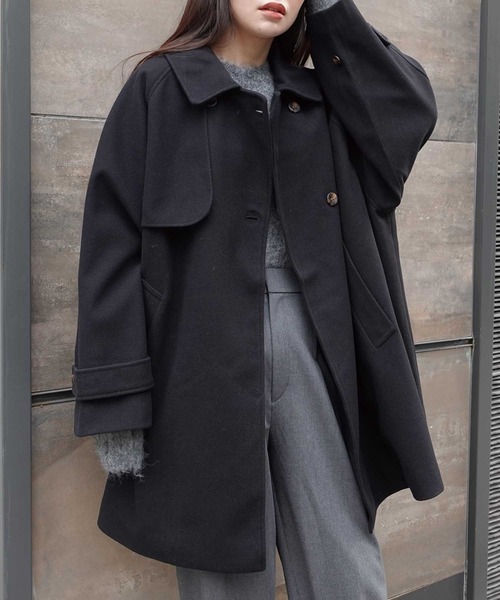 CORNERS（コーナーズ）の「ミドル丈フレアコート（ピーコート・レディース・アイボリー/ブラック/グレイッシュベージュ/モカ・M/L）」の2枚目の写真