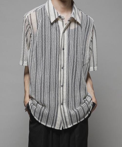 CASPER JOHN（キャスパージョン）の「Various loose shirts -lace- /バリアスルーズシャツ -レース-（シャツ/ブラウス・メンズ・グレー/ブルー/アイボリー/ホワイト×ブラック/ブラック/カーキ/ライトブルー/ネイビー/オレンジ/ピンク・X-SMALL/SMALL/MEDIUM/LARGE）」の2枚目の写真